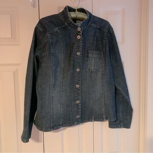 Chico’s Size 2 (12 - 14 LARGE) PLATINUM DENIM JEAN JACKET 98% Cotton, 2% Spandex
